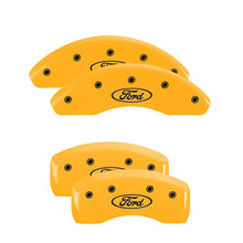 Load image into Gallery viewer, 4-Caliper-Covers-Engraved-Front--Rear-Oval-LogoFord-Yellow-Finish-Black-Ch