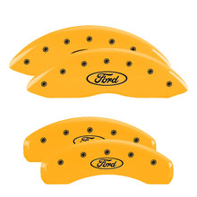 Load image into Gallery viewer, 4-Caliper-Covers-Engraved-Front--Rear-Oval-LogoFord-Yellow-Finish-Black-Ch