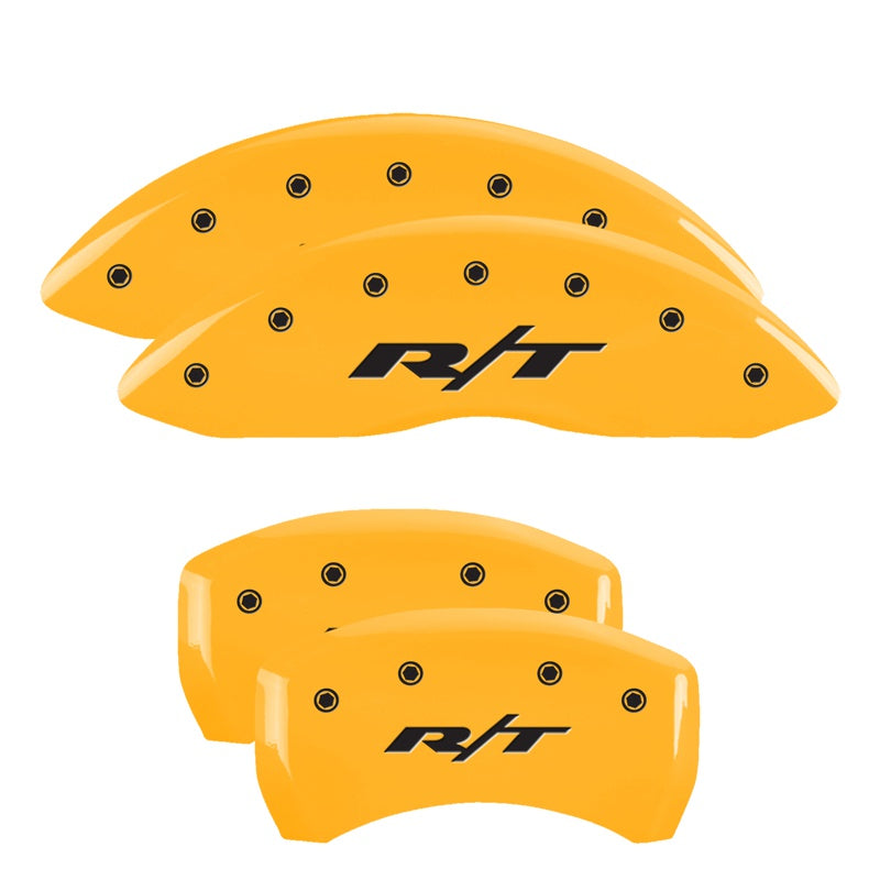 4-Caliper-Covers-Engraved-Front--Rear-Rt1-Truck-Yellow-Finish-Black-Ch