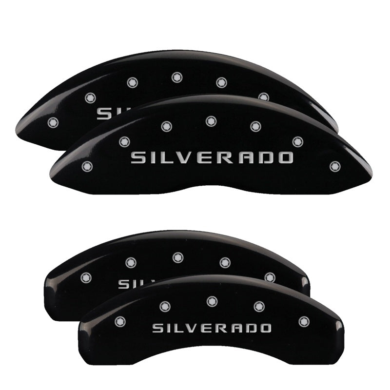 4-Caliper-Covers-Engraved-Front--Rear-Silverado-Black-Finish-Silver-Ch