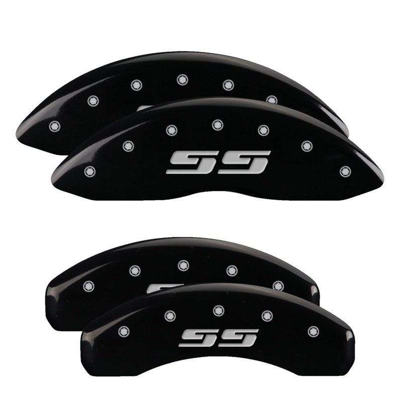 4-Caliper-Covers-Engraved-Front--Rear-Silverado-StyleSs-Black-Finish-Silver-Ch