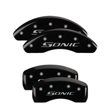 Load image into Gallery viewer, 4-Caliper-Covers-Engraved-Front--Rear-Sonic-Black-Finish-Silver-Ch