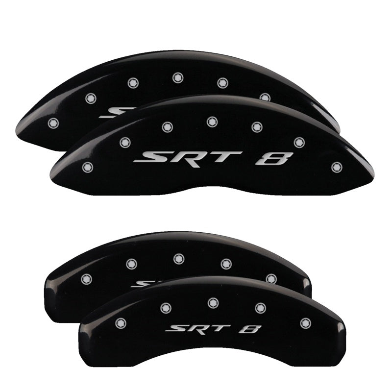 4-Caliper-Covers-Engraved-Front--Rear-Srt8-Black-Finish-Silver-Ch