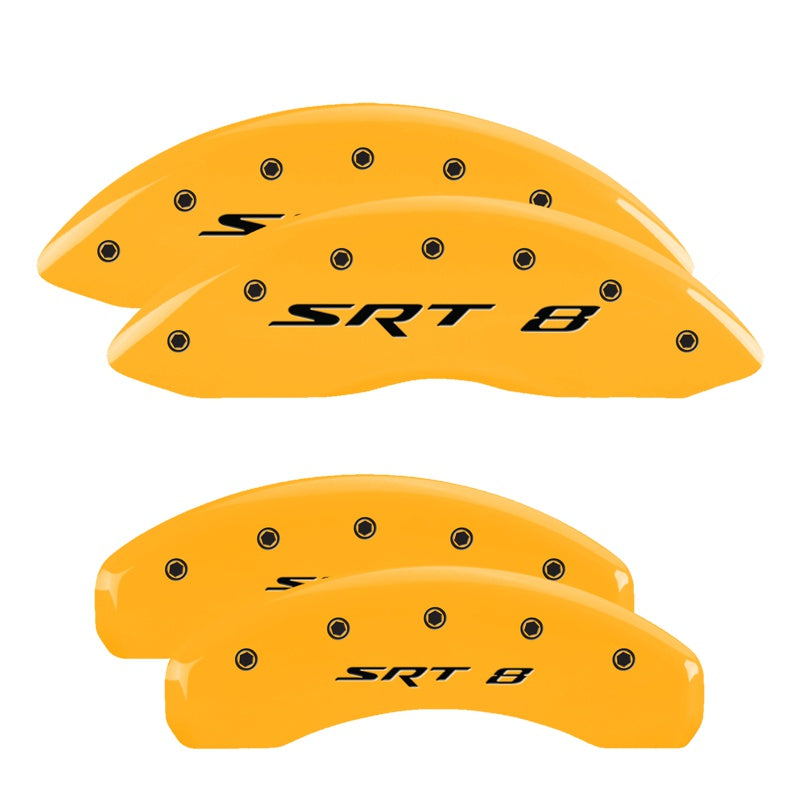 4-Caliper-Covers-Engraved-Front--Rear-Srt8-Yellow-Finish-Black-Char-2006-Jeep-Commander
