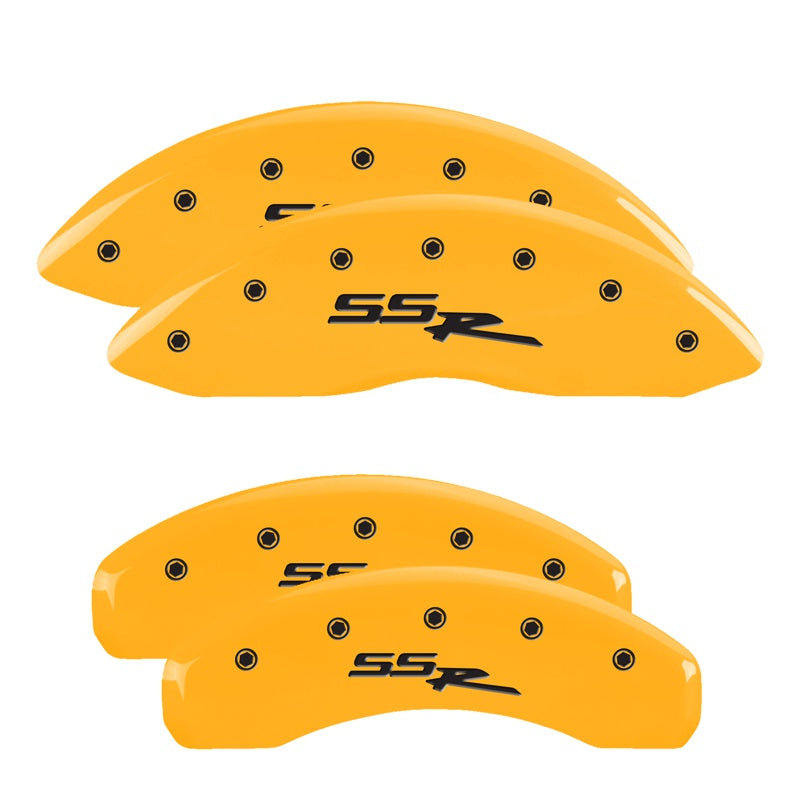 4-Caliper-Covers-Engraved-Front--Rear-Ssr-Yellow-Finish-Black-Char-2008-Chevrolet-Trailblazer