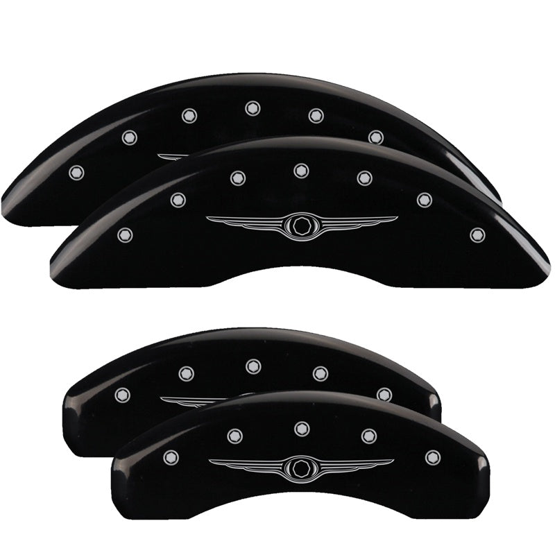 4-Caliper-Covers-Engraved-Front--Rear-Style-1Chrysler-Wing-Black-Finish-Silver-Ch