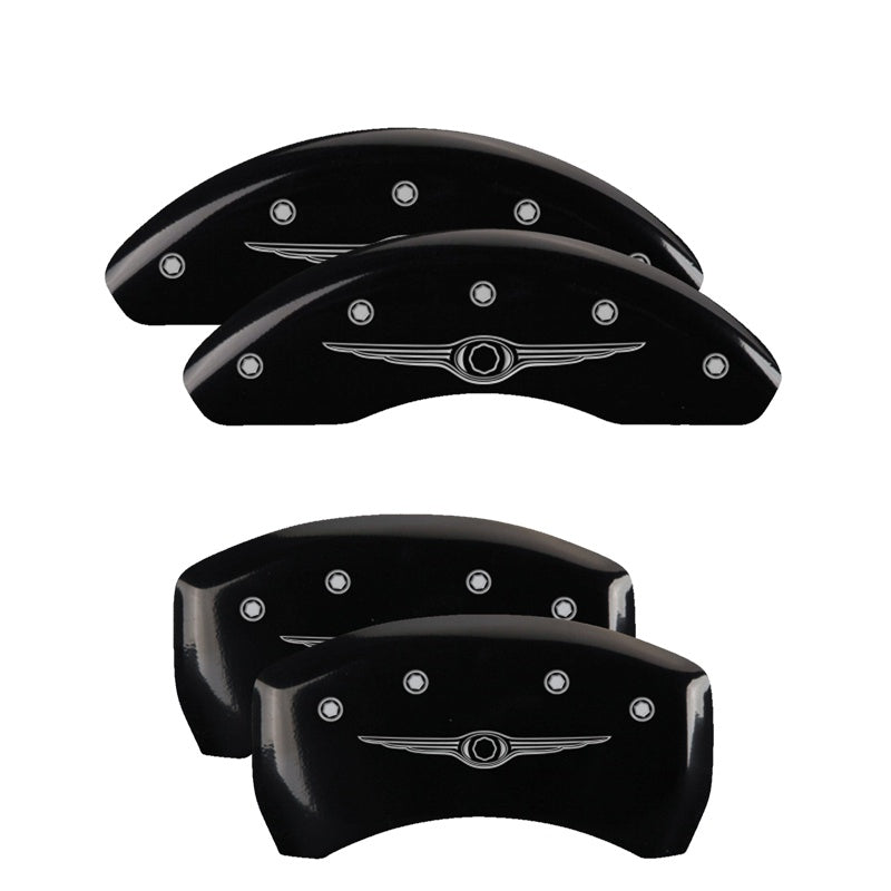 4-Caliper-Covers-Engraved-Front--Rear-Style-1Chrysler-Wing-Black-Finish-Silver-Ch