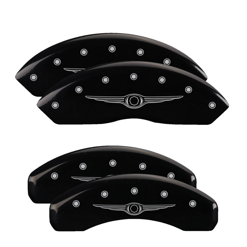 4-Caliper-Covers-Engraved-Front--Rear-Style-1Chrysler-Wing-Black-Finish-Silver-Ch