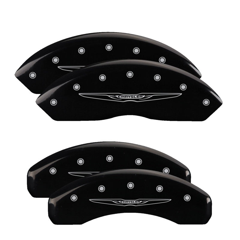 4-Caliper-Covers-Engraved-Front--Rear-Style-2Chrysler-Wing-Black-Finish-Silver-Ch