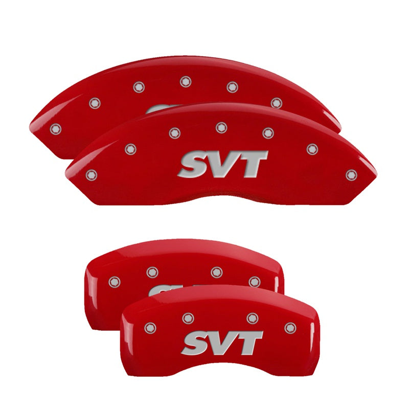 4-Caliper-Covers-Engraved-Front--Rear-Svt-Red-Finish-Silver-Ch