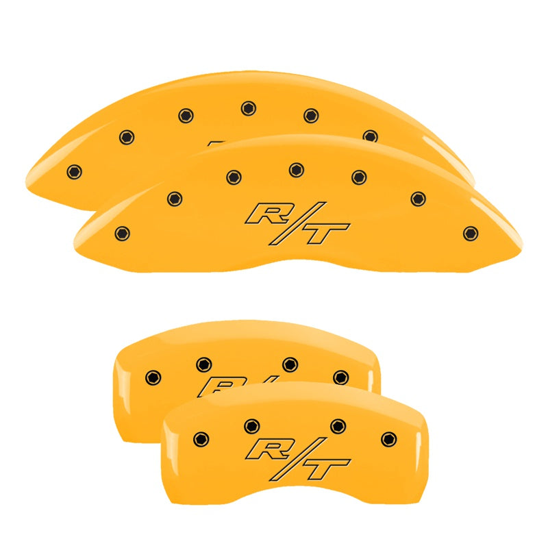4-Caliper-Covers-Engraved-Front--Rear-Vintage-StyleRt-Yellow-Finish-Black-Ch