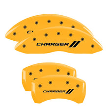 Load image into Gallery viewer, 4-Caliper-Covers-Engraved-Front--Rear-With-StripesCharger-Yellow-Finish-Black-Ch