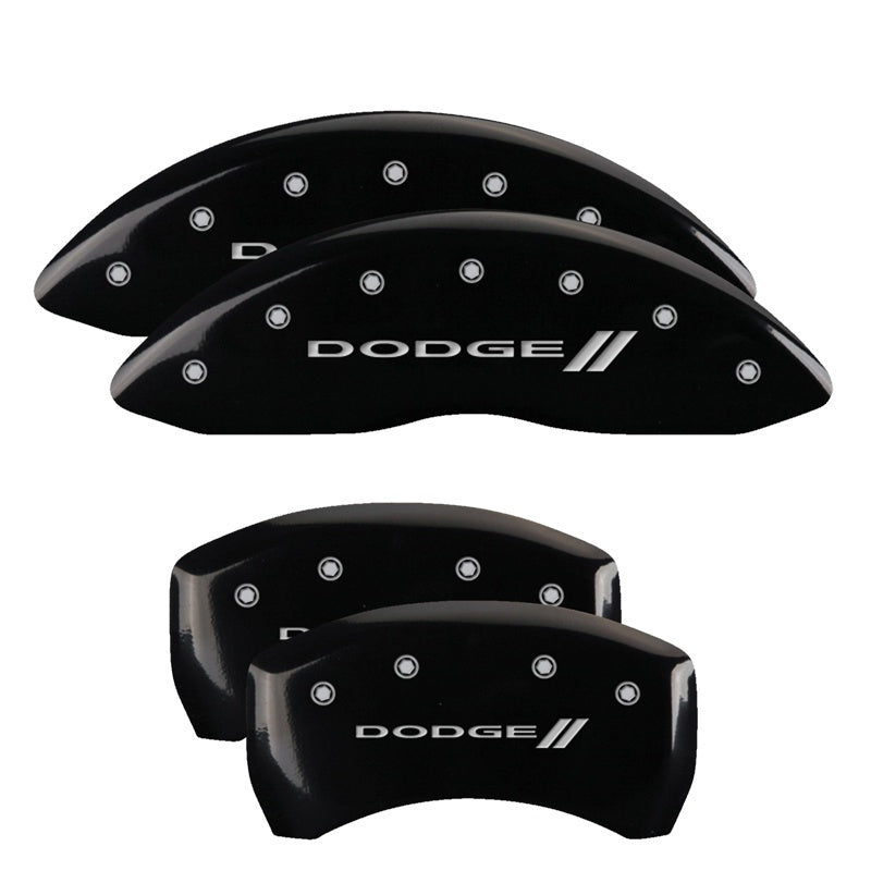 4-Caliper-Covers-Engraved-Front--Rear-With-StripesDodge-Black-Finish-Silver-Ch