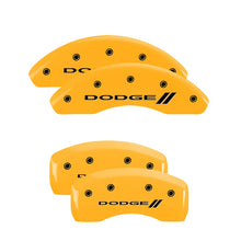 Load image into Gallery viewer, 4-Caliper-Covers-Engraved-Front--Rear-With-StripesDodge-Yellow-Finish-Black-Ch