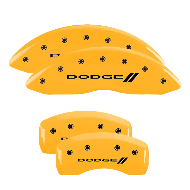 4-Caliper-Covers-Engraved-Front--Rear-With-StripesDodge-Yellow-Finish-Black-Ch