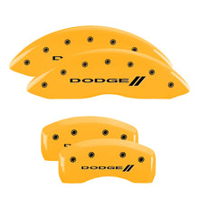 Load image into Gallery viewer, 4-Caliper-Covers-Engraved-Front--Rear-With-StripesDodge-Yellow-Finish-Black-Ch