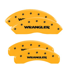Load image into Gallery viewer, 4-Caliper-Covers-Engraved-Front--Rear-Wrangler-Yellow-Finish-Black-Char-2018-Jeep-Wrangler