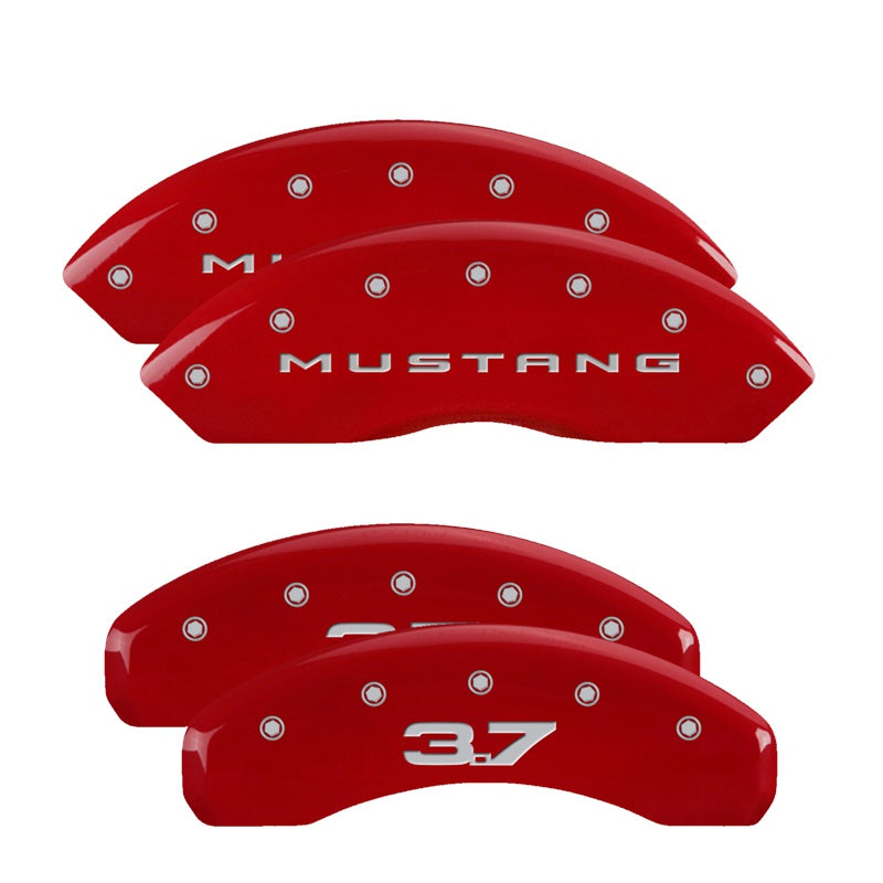 4-Caliper-Covers-Engraved-Front-2015Mustang-Engraved-Rear-201537-Red-Finish-Silver-Ch