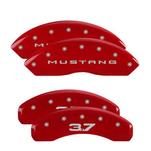 Load image into Gallery viewer, 4-Caliper-Covers-Engraved-Front-2015Mustang-Engraved-Rear-201537-Red-Finish-Silver-Ch
