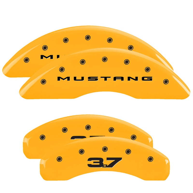 4-Caliper-Covers-Engraved-Front-2015Mustang-Engraved-Rear-201537-Yellow-Finish-Black-Ch