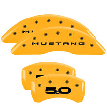 Load image into Gallery viewer, 4-Caliper-Covers-Engraved-Front-2015Mustang-Engraved-Rear-201550-Yellow-Finish-Black-Ch