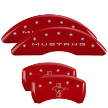 Load image into Gallery viewer, 4-Caliper-Covers-Engraved-Front-2015Mustang-Engraved-Rear-2015Bar--Pony-Red-Finish-Silver-Ch