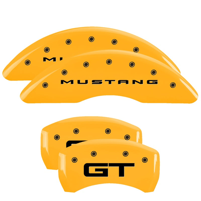 4-Caliper-Covers-Engraved-Front-2015Mustang-Engraved-Rear-2015Gt-Yellow-Finish-Black-Ch