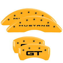 Load image into Gallery viewer, 4-Caliper-Covers-Engraved-Front-2015Mustang-Engraved-Rear-2015Gt-Yellow-Finish-Black-Ch