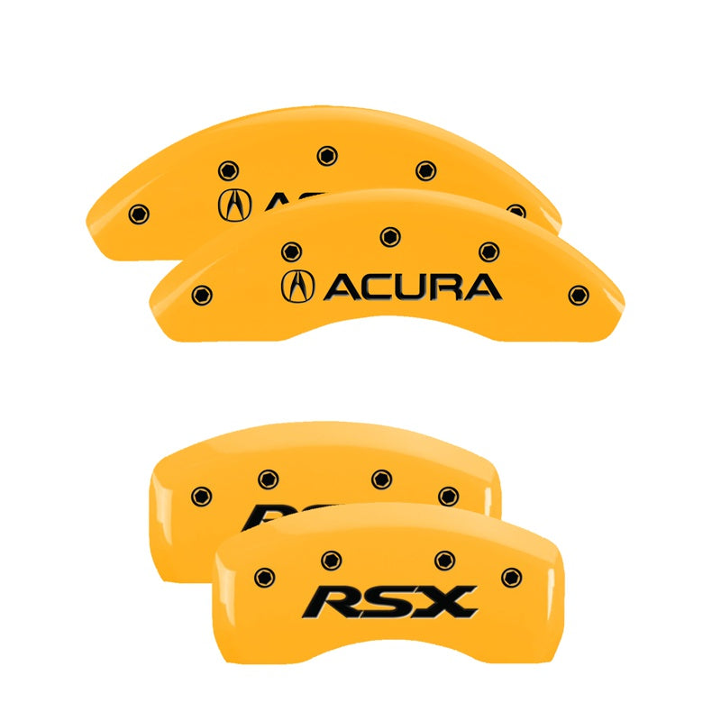 4-Caliper-Covers-Engraved-Front-Acura-Rear-Rsx-Yellow-Finish-Black-Char-2003-Acura-Rsx