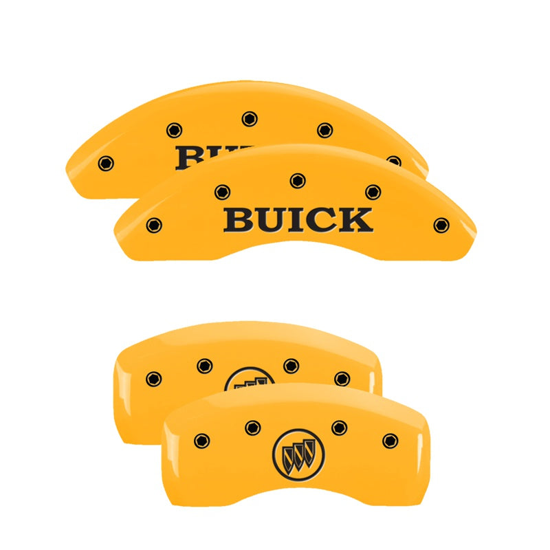 4-Caliper-Covers-Engraved-Front-Buick-Engraved-Rear-Buick-Shield-Yellow-Finish-Black-Ch