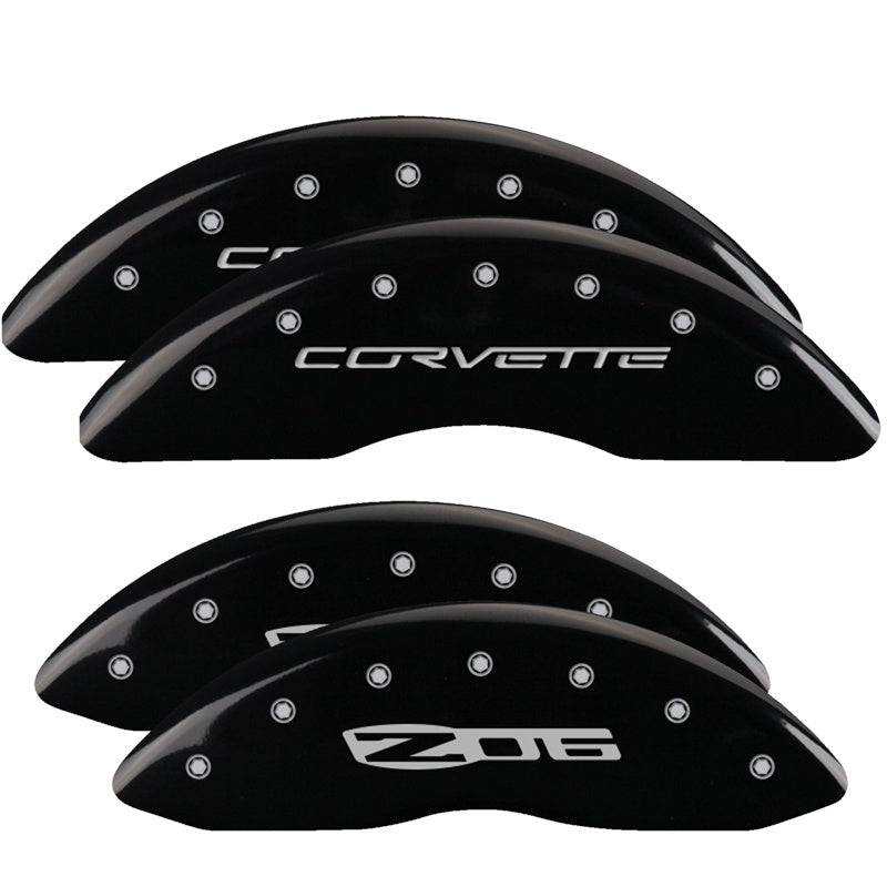 4-Caliper-Covers-Engraved-Front-C6Corvette-Engraved-Rear-C6Z06-Black-Finish-Silver-Ch