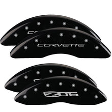 Load image into Gallery viewer, 4-Caliper-Covers-Engraved-Front-C6Corvette-Engraved-Rear-C6Z06-Black-Finish-Silver-Ch