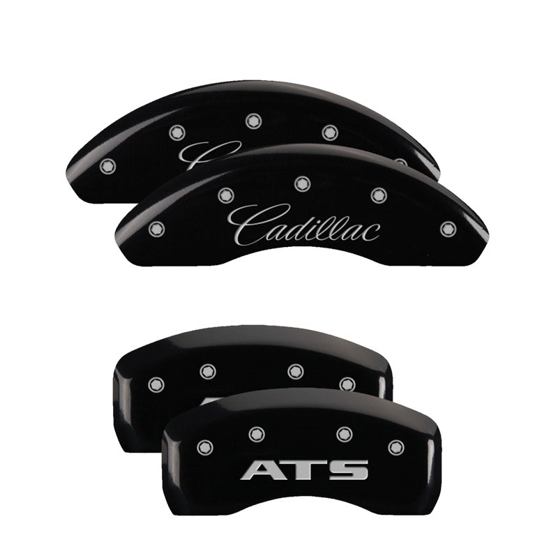 4-Caliper-Covers-Engraved-Front-Cadillac-Engraved-Rear-Ats-Black-Finish-Silver-Ch