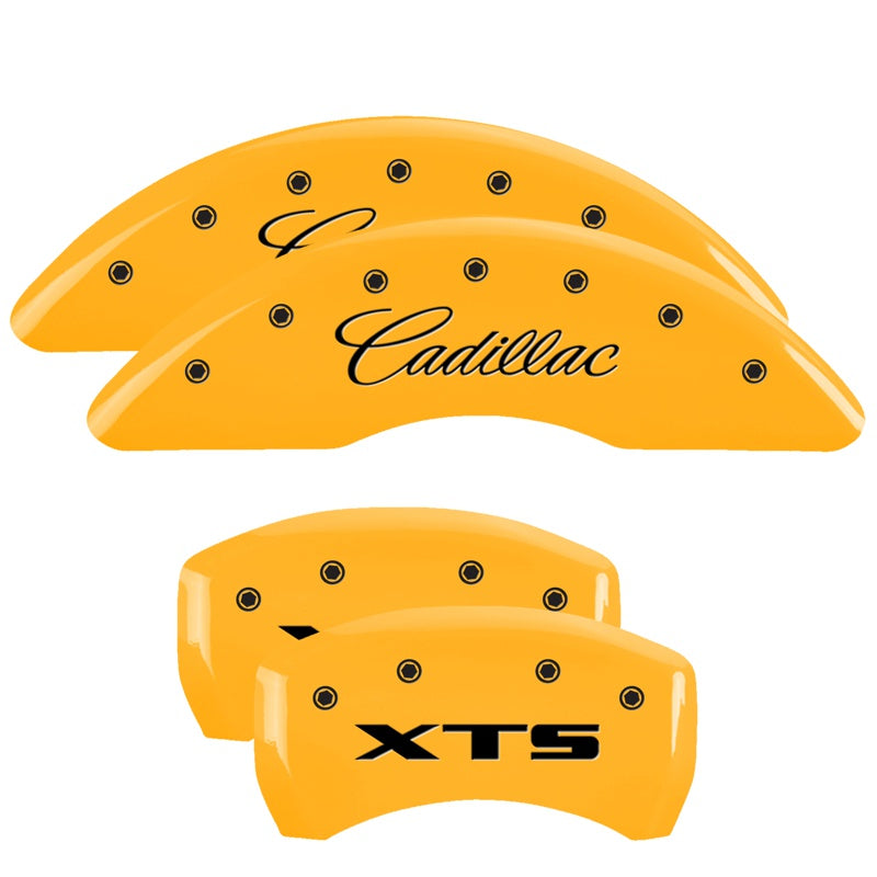 4-Caliper-Covers-Engraved-Front-Cadillac-Engraved-Rear-Xts-Yellow-Finish-Black-Ch