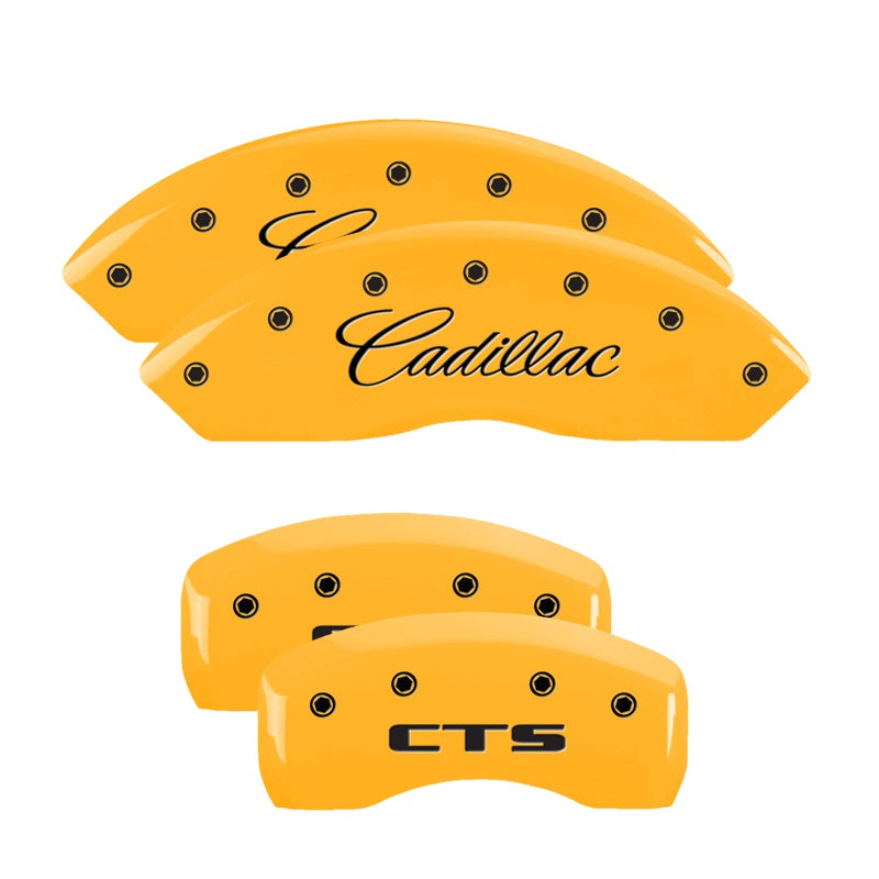 4-Caliper-Covers-Engraved-Front-Cadillac-Rear-Cts-Yellow-Finish-Black-Char-2004-Cadillac-Cts