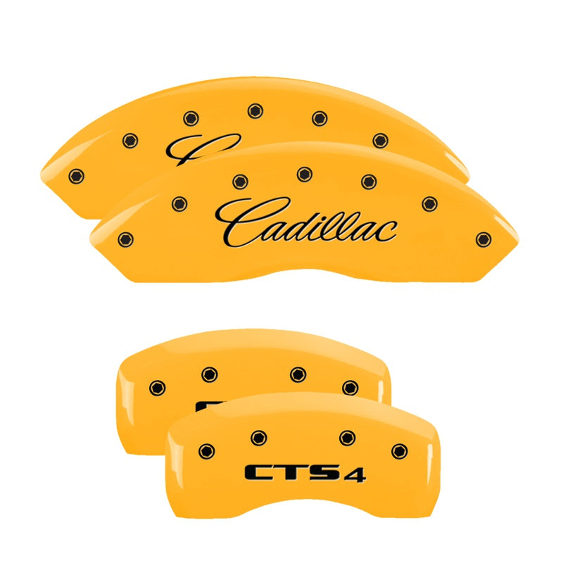 4-Caliper-Covers-Engraved-Front-Cadillac-Rear-Cts4-Yellow-Finish-Black-Char-2005-Cadillac-Cts