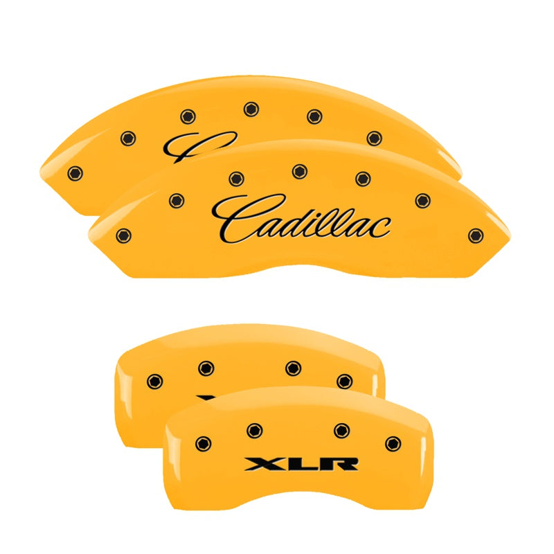 4-Caliper-Covers-Engraved-Front-Cadillac-Rear-Xlr-Yellow-Finish-Black-Char-2004-Cadillac-Cts