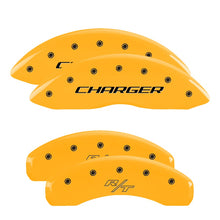 Load image into Gallery viewer, 4-Caliper-Covers-Engraved-Front-Charger-Engraved-Rear-Rt-Yellow-Finish-Black-Ch