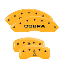 Load image into Gallery viewer, 4-Caliper-Covers-Engraved-Front-Cobra-Rear-Snake-Yellow-Finish-Black-Char-2003-Ford-Mustang