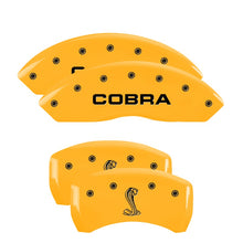 Load image into Gallery viewer, 4-Caliper-Covers-Engraved-Front-Cobra-Rear-Snake-Yellow-Finish-Black-Char-2008-Ford-Mustang