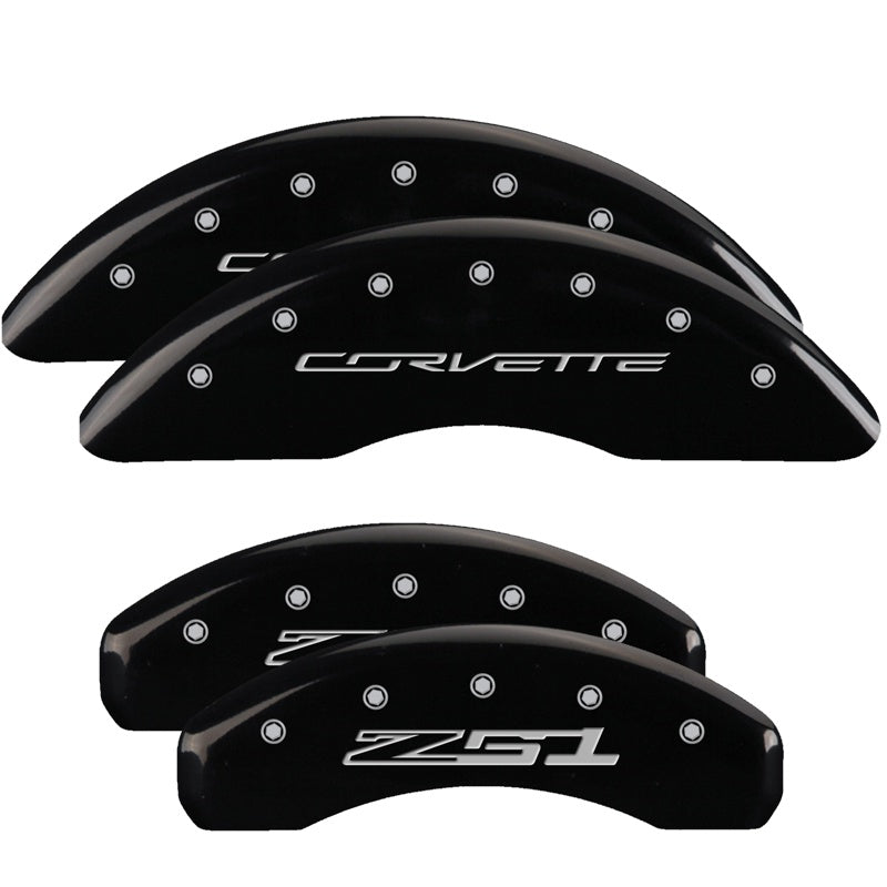 4-Caliper-Covers-Engraved-Front-Corvette-C7-Engraved-Rear-Z512015-Black-Finish-Silver-Ch