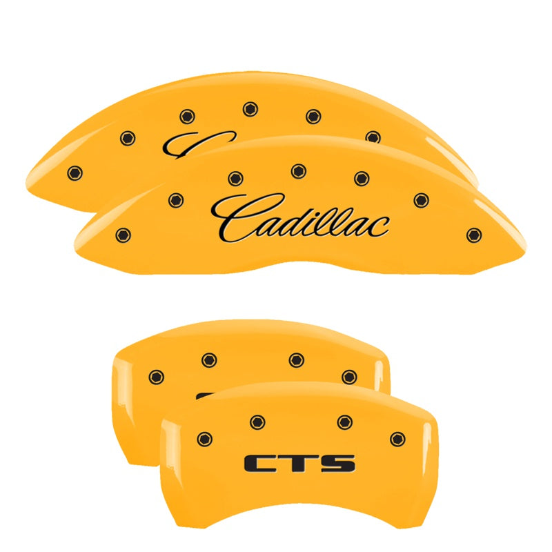 4-Caliper-Covers-Engraved-Front-CursiveCadillac-Engraved-Rear-Cts-Yellow-Finish-Black-Ch