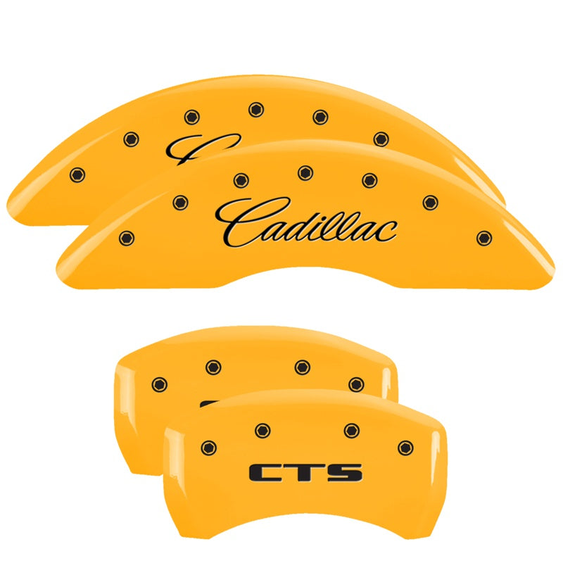 4-Caliper-Covers-Engraved-Front-CursiveCadillac-Engraved-Rear-Cts-Yellow-Finish-Black-Ch