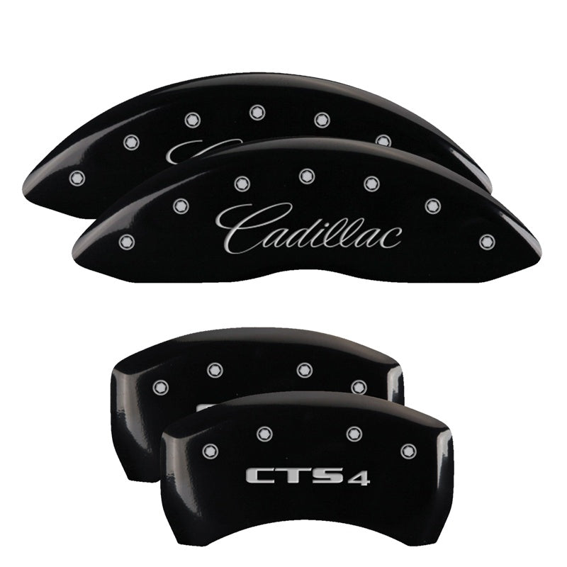 4-Caliper-Covers-Engraved-Front-CursiveCadillac-Engraved-Rear-Cts4-Black-Finish-Silver-Ch