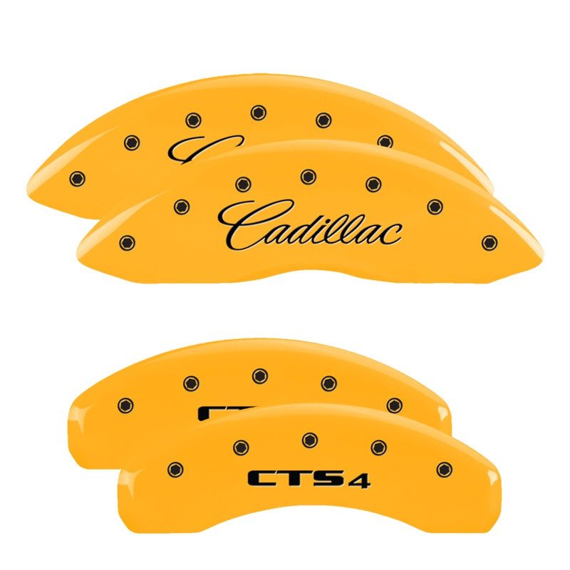 4-Caliper-Covers-Engraved-Front-CursiveCadillac-Engraved-Rear-Cts4-Yellow-Finish-Black-Ch