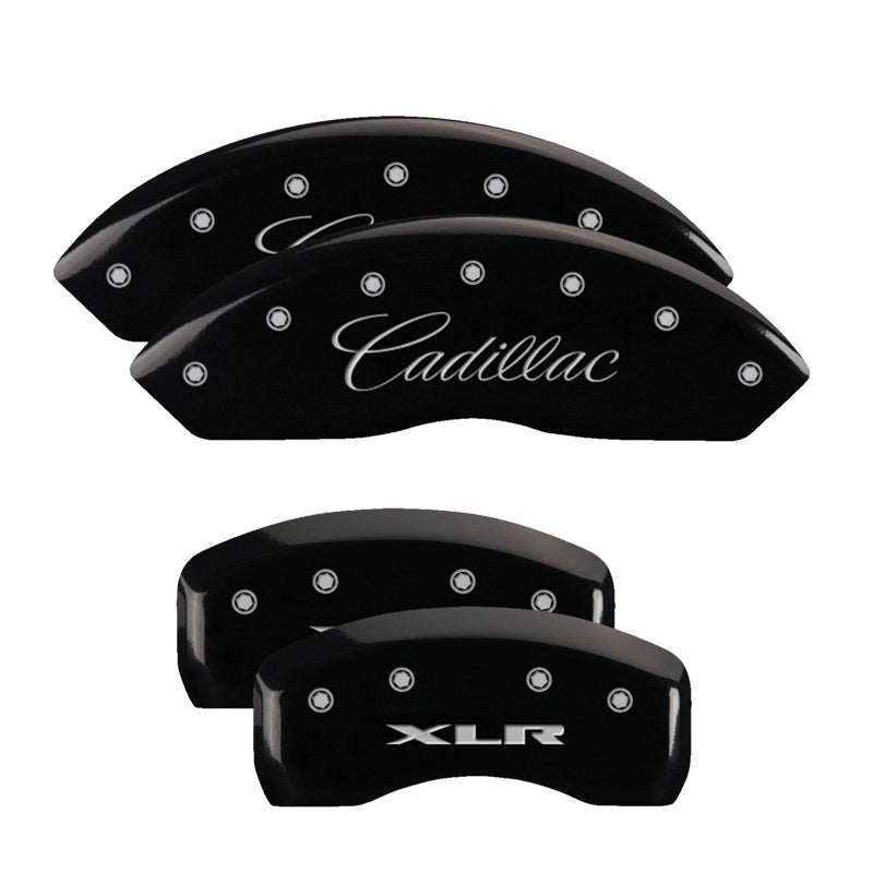4-Caliper-Covers-Engraved-Front-CursiveCadillac-Engraved-Rear-Xlr-Black-Finish-Silver-Ch