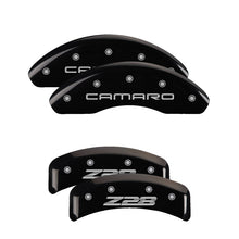 Load image into Gallery viewer, 4-Caliper-Covers-Engraved-Front-Gen-4Camaro-Engraved-Rear-Gen-4Z28-Black-Finish-Silver-Ch