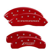 Load image into Gallery viewer, 4-Caliper-Covers-Engraved-Front-Gen-5Camaro-Engraved-Rear-Gen-5Rs-Red-Finish-Silver-Ch