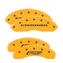 Load image into Gallery viewer, 4-Caliper-Covers-Engraved-Front-Gen-5Camaro-Engraved-Rear-Gen-5Rs-Yellow-Finish-Black-Ch