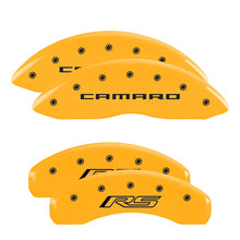 Load image into Gallery viewer, 4-Caliper-Covers-Engraved-Front-Gen-5Camaro-Engraved-Rear-Gen-5Rs-Yellow-Finish-Black-Ch